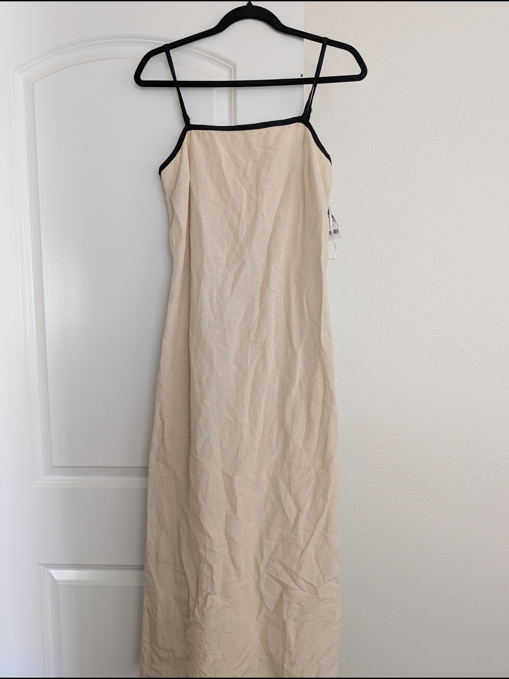 Beige Maxi Slip Dress with Black Trim